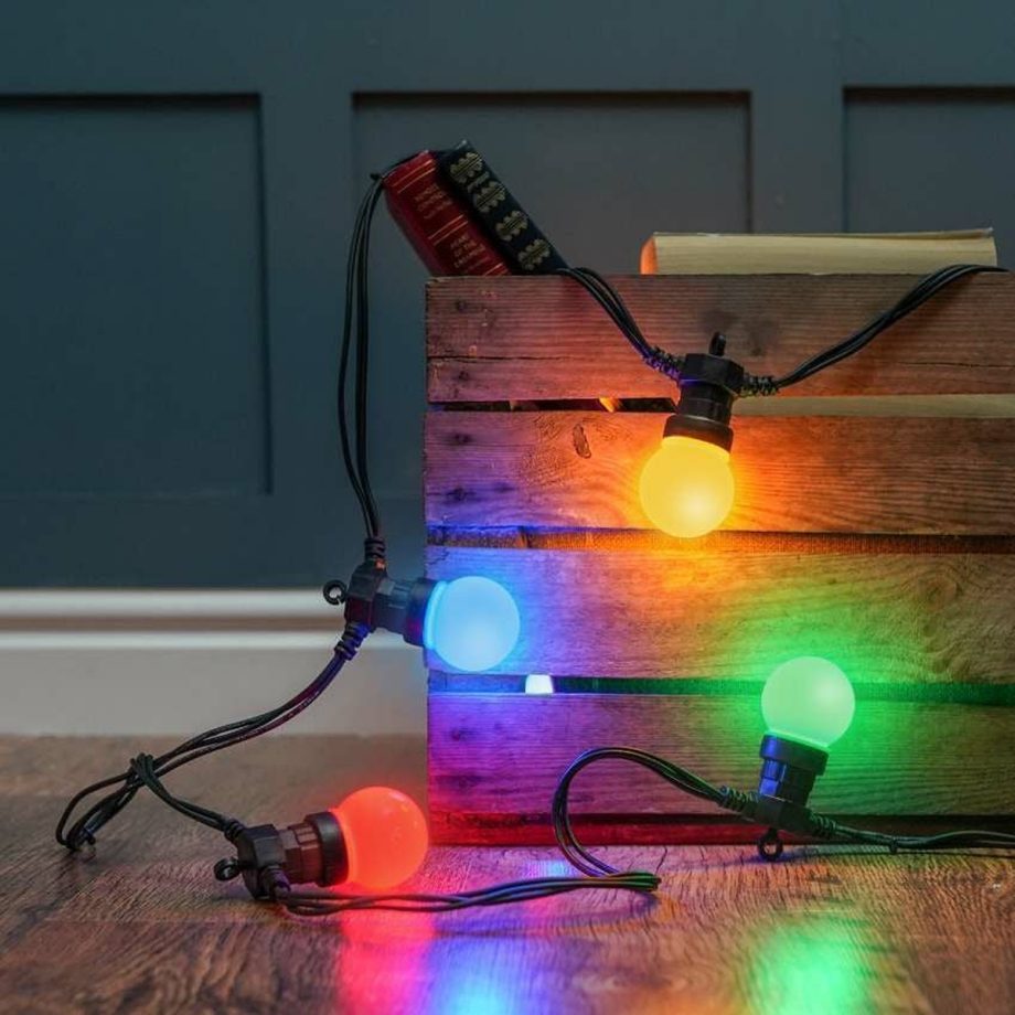 Multi Coloured Festoon Lights, Connectable, SMD LEDs, Frosted Bulbs, Black Rubber Cable (PROFESSIONAL RANGE)